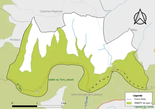 Carte de la ZNIEFF de type 2 de la commune.