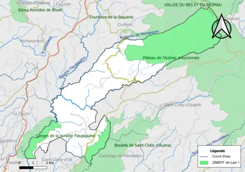 Carte des ZNIEFF de type 1 de la commune.