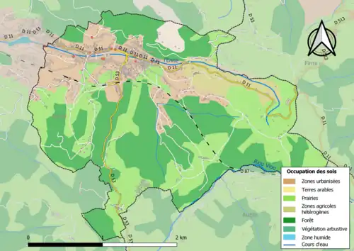 Carte en couleurs présentant l'occupation des sols.