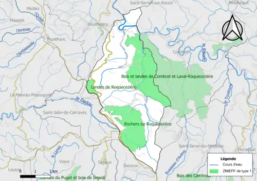 Carte des ZNIEFF de type 1 de la commune.