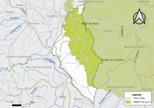 Carte des ZNIEFF de type 2 de la commune.