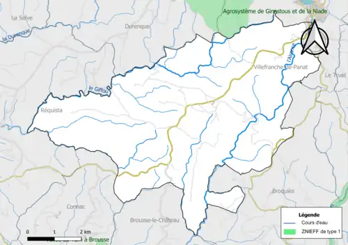 Carte de la ZNIEFF de type 1 de la commune.