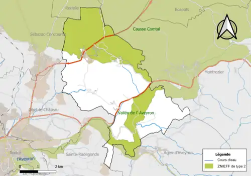 Carte des ZNIEFF de type 2 de la commune.