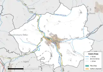 Carte en couleur présentant le réseau hydrographique de la commune
