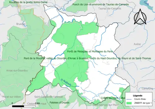 Carte des ZNIEFF de type 1 de la commune.