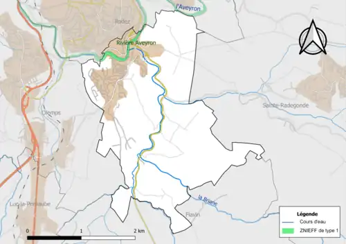 Carte de la ZNIEFF de type 1 de la commune.