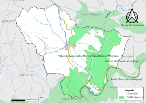 Carte des ZNIEFF de type 1 de la commune.