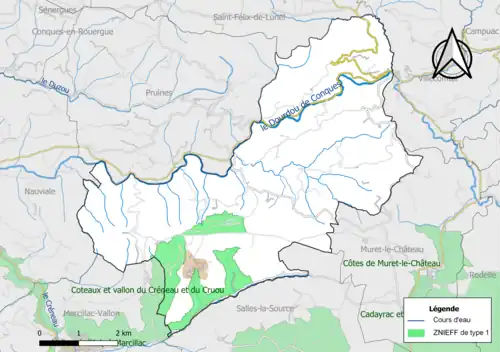 Carte de la ZNIEFF de type 1 de la commune.