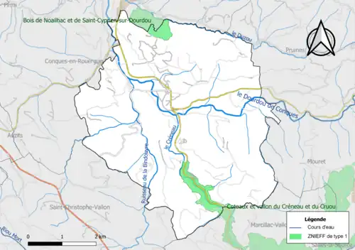 Carte des ZNIEFF de type 1 de la commune.