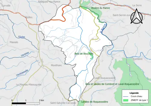 Carte des ZNIEFF de type 1 de la commune.