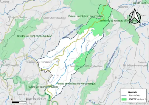 Carte des ZNIEFF de type 1 de la commune.