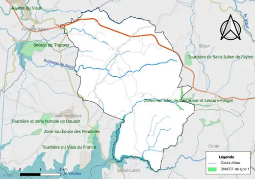 Carte de la ZNIEFF de type 1 de la commune.