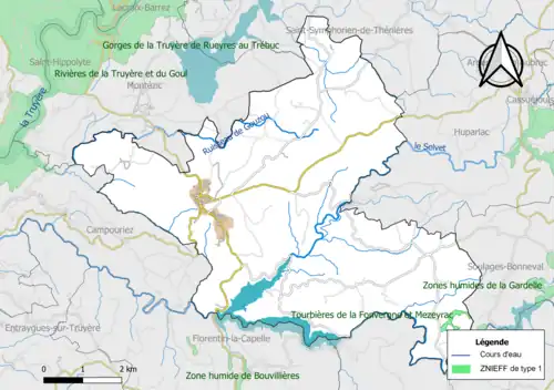 Carte de la ZNIEFF de type 1 de la commune.