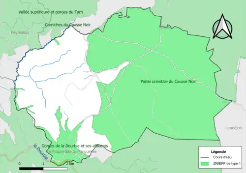 Carte des ZNIEFF de type 1 de la commune.