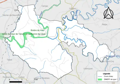 Carte de la ZNIEFF de type 1 de la commune.