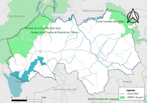 Carte des ZNIEFF de type 1 de la commune.