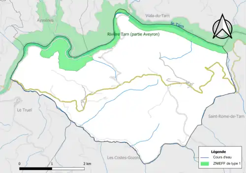 Carte de la ZNIEFF de type 1 de la commune.