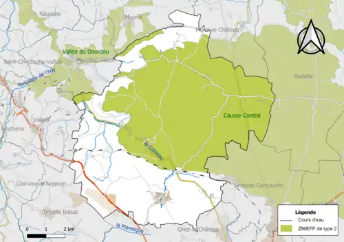 Carte des ZNIEFF de type 2 de la commune.