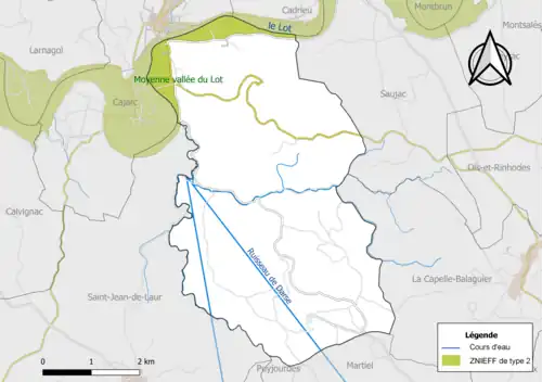 Carte de la ZNIEFF de type 2 de la commune.