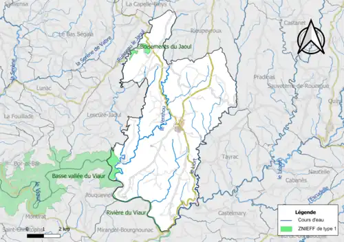 Carte des ZNIEFF de type 1 de la commune.