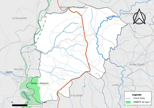 Carte de la ZNIEFF de type 1 de la commune.