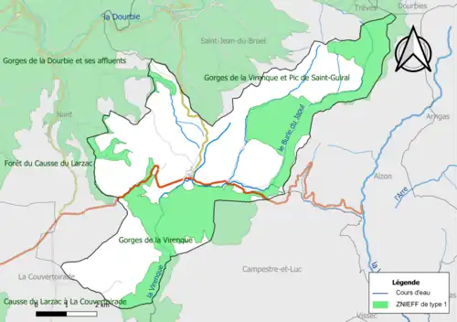 Carte des ZNIEFF de type 1 de la commune.