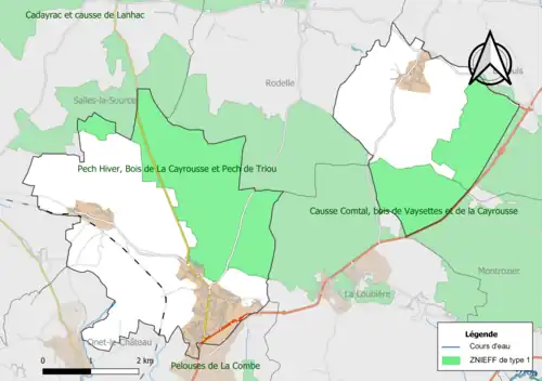 Carte des ZNIEFF de type 1 de la commune.