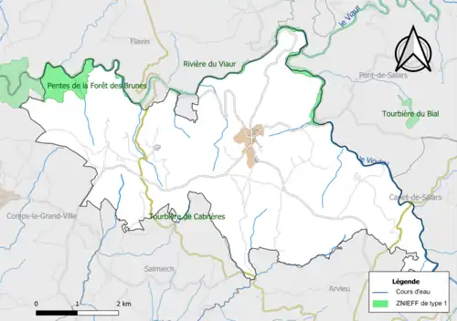 Carte des ZNIEFF de type 1 de la commune.