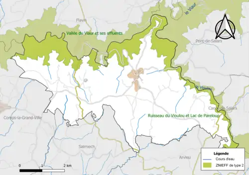 Carte des ZNIEFF de type 2 de la commune.