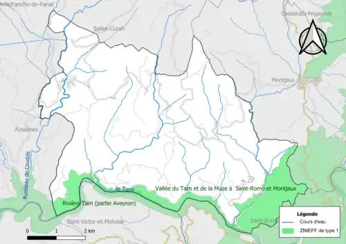 Carte des ZNIEFF de type 1 de la commune.