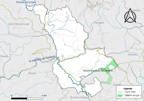Carte de la ZNIEFF de type 1 de la commune.