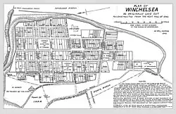 Plan de Winchelsea en 1292, premier exemple de Nomenclature urbaine alphanumérique