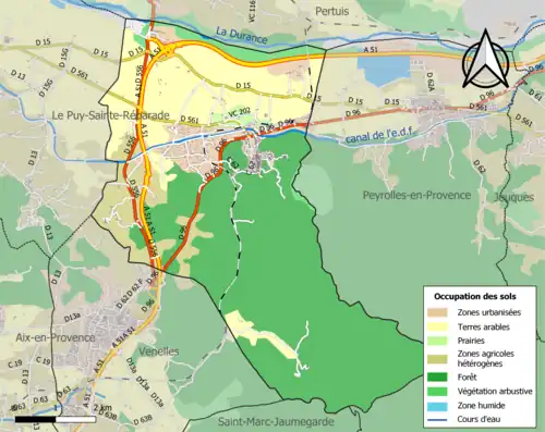 Carte en couleurs présentant l'occupation des sols.