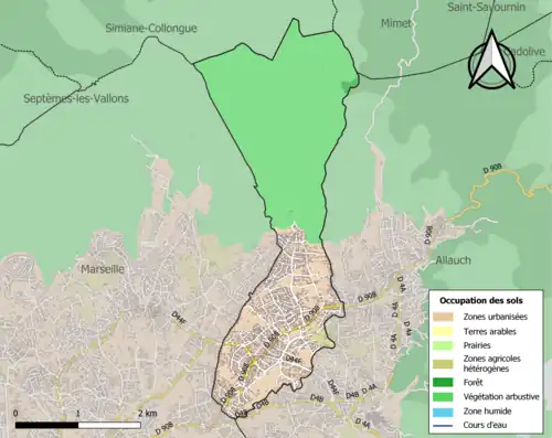Carte en couleurs présentant l'occupation des sols.