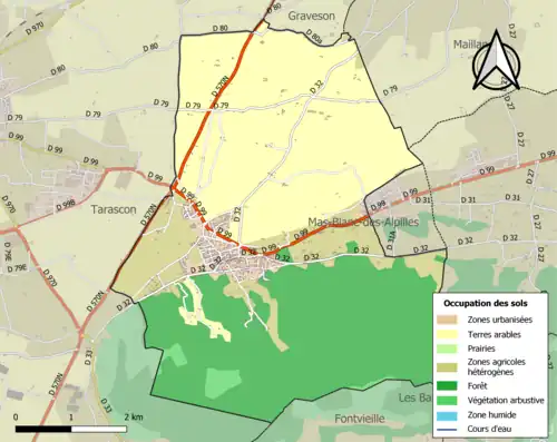 Carte en couleurs présentant l'occupation des sols.