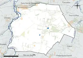 Carte en couleur présentant le réseau hydrographique de la commune