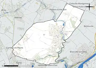 Carte en couleur présentant le réseau hydrographique de la commune
