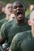 USMC Recruit sounds off during training at MCRDPI 2014