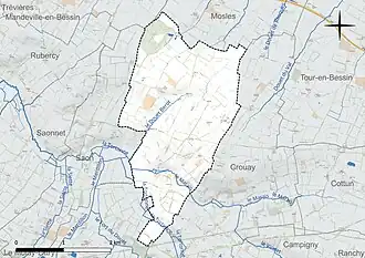 Carte en couleur présentant le réseau hydrographique de la commune