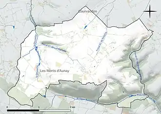Carte en couleur présentant le réseau hydrographique de la commune