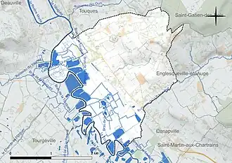 Carte en couleur présentant le réseau hydrographique de la commune