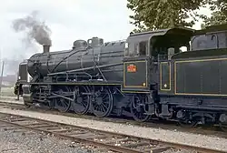 La 141 C 100 en gare de Richelieu le 28/08/1983.