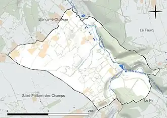 Carte en couleur présentant le réseau hydrographique de la commune