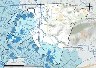 Carte en couleur présentant le réseau hydrographique de la commune