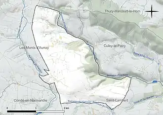 Carte en couleur présentant le réseau hydrographique de la commune