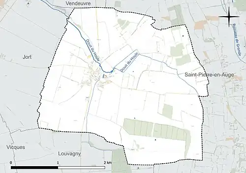 Carte en couleur présentant le réseau hydrographique de la commune