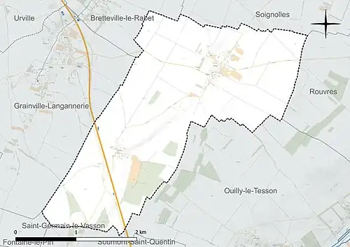 Carte en couleur présentant le réseau hydrographique de la commune