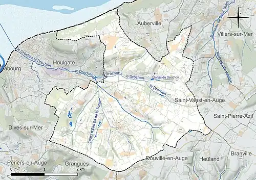Carte en couleur présentant le réseau hydrographique de la commune