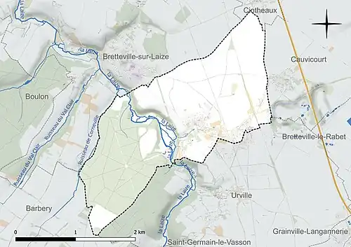 Carte en couleur présentant le réseau hydrographique de la commune