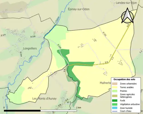 Carte en couleurs présentant l'occupation des sols.
